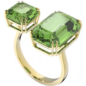 Swarovski Millenia Kokteyl Yüzüğü, Sekizgen kesim kristaller, Yeşil, Altın rengi kaplama 52 5619626