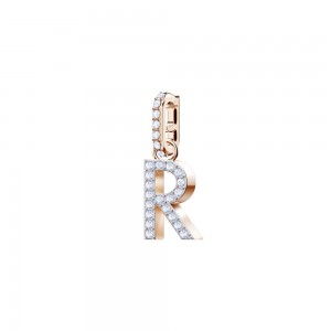 Swarovski Remix Collection Charm R, Beyaz, Pembe altın rengi kaplama - 5437617