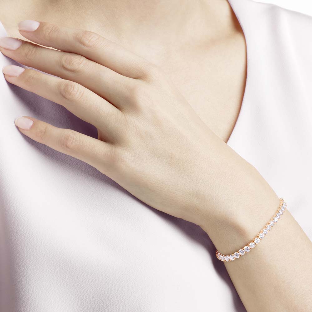 Swarovski Tennis Bileklik, Beyaz, Pembe altın rengi kaplama - 5464948