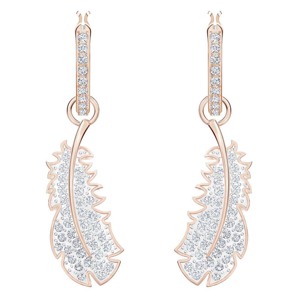 Swarovski Nice Halka Küpeler, Beyaz, Pembe altın rengi kaplama - 5497872 Swarovski Nice Halka Küpeler, Beyaz, Pembe altın rengi kaplama - 5497872