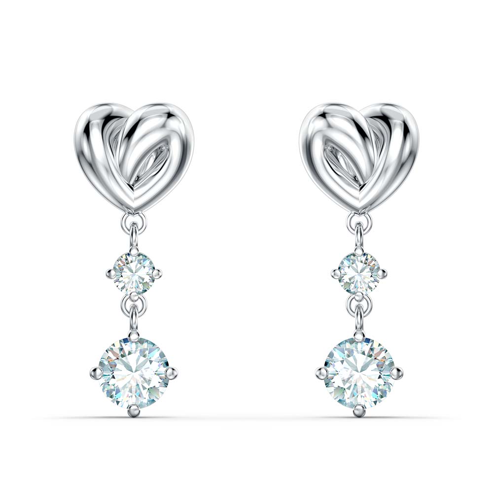 Swarovski Lifelong Heart İğneli Küpeler, Beyaz, Rodyum kaplama - 5517943