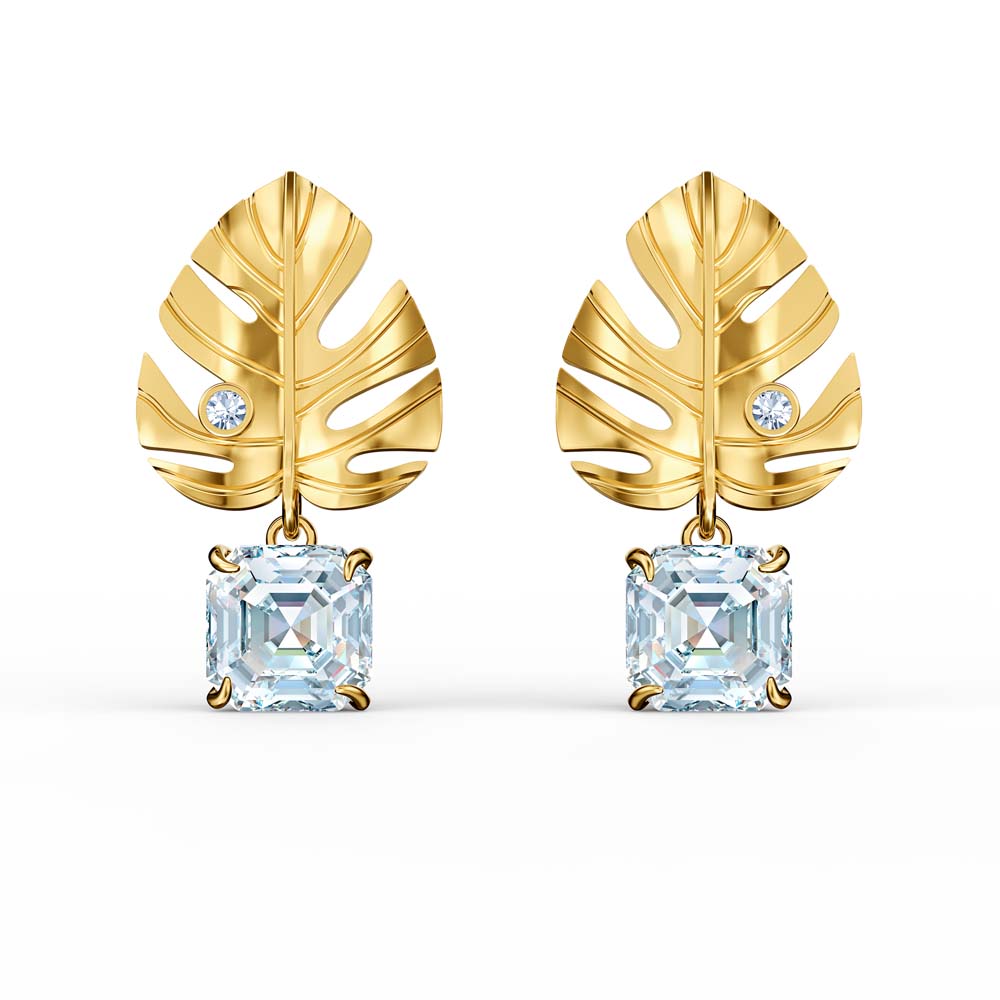 Swarovski Tropical Leaf İğneli Küpeler, Beyaz, Altın rengi kaplama - 5519253