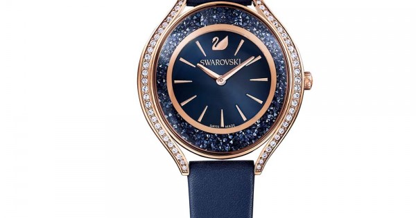 Swarovski Crystalline Aura Saat, Deri kayış, Mavi, Pembe altın rengi ...