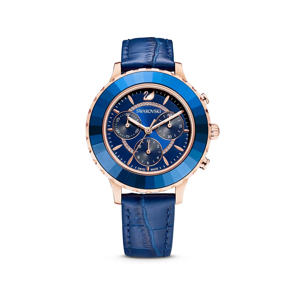 Swarovski Octea Lux Chrono Saat, Deri kayış, Mavi, Pembe altın rengi PVD - 5563480 Swarovski Octea Lux Chrono Saat, Deri kayış, Mavi, Pembe altın rengi PVD - 5563480