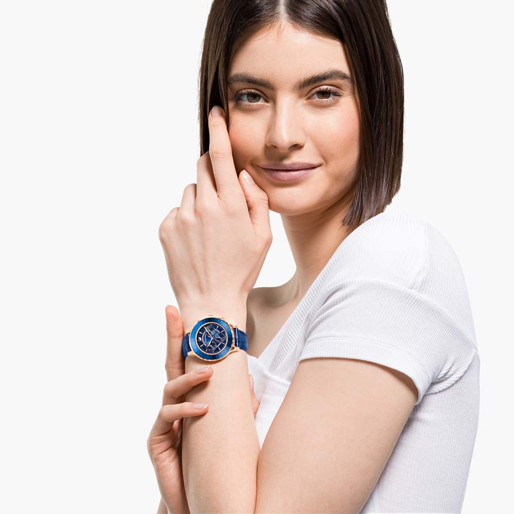 Swarovski Octea Lux Chrono Saat, Deri kayış, Mavi, Pembe altın rengi PVD - 5563480 Swarovski Octea Lux Chrono Saat, Deri kayış, Mavi, Pembe altın rengi PVD - 5563480