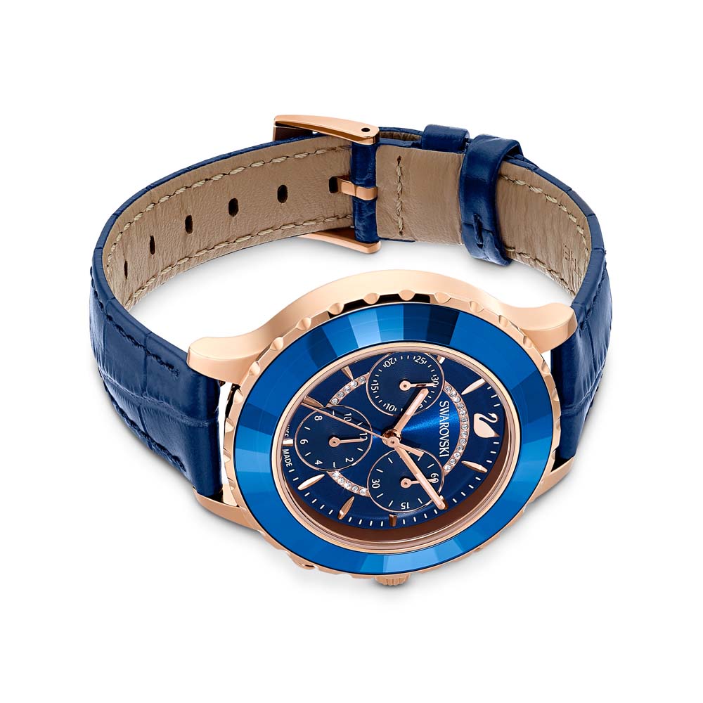 Swarovski Octea Lux Chrono Saat, Deri kayış, Mavi, Pembe altın rengi PVD - 5563480 Swarovski Octea Lux Chrono Saat, Deri kayış, Mavi, Pembe altın rengi PVD - 5563480