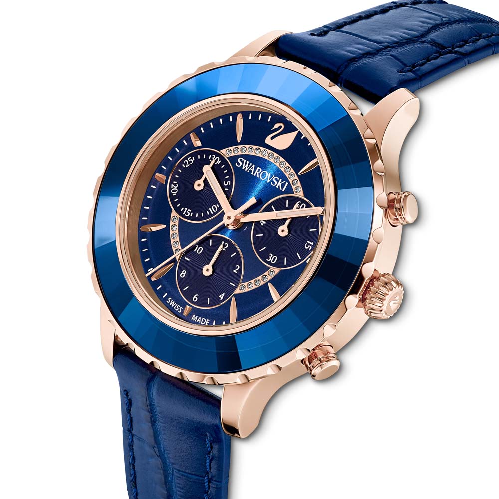Swarovski Octea Lux Chrono Saat, Deri kayış, Mavi, Pembe altın rengi PVD - 5563480 Swarovski Octea Lux Chrono Saat, Deri kayış, Mavi, Pembe altın rengi PVD - 5563480